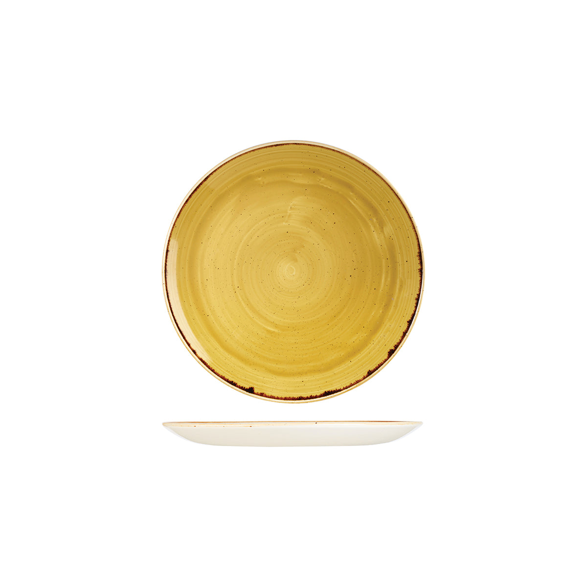 72.9975116.M Churchill Stonecast Mustard Seed Yellow Round Coupe Plate 165mm Globe Importers Adelaide Hospitality Supplies