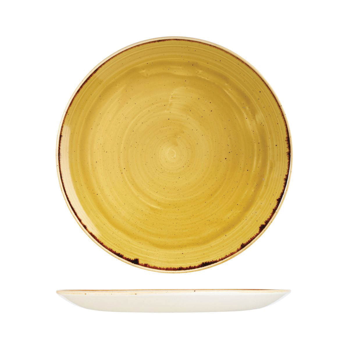 72.9975129.M Churchill Stonecast Mustard Seed Yellow Round Coupe Plate 288mm Globe Importers Adelaide Hospitality Supplies