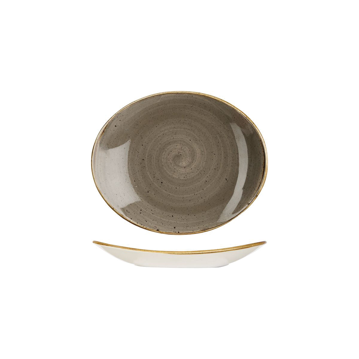 72.9975220.P Churchill Stonecast Peppercorn Grey Oval Coupe Plate 192x163mm Globe Importers Adelaide Hospitality Supplies