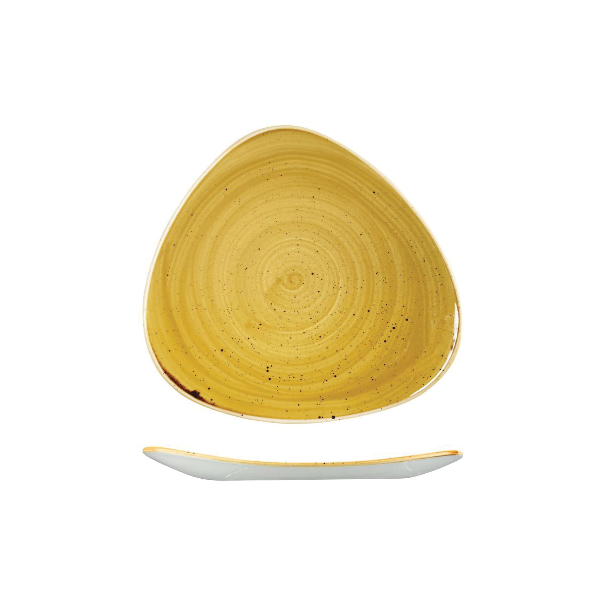 72.9975323.M Churchill Stonecast Mustard Seed Yellow Triangular Plate 229x229mm Globe Importers Adelaide Hospitality Supplies