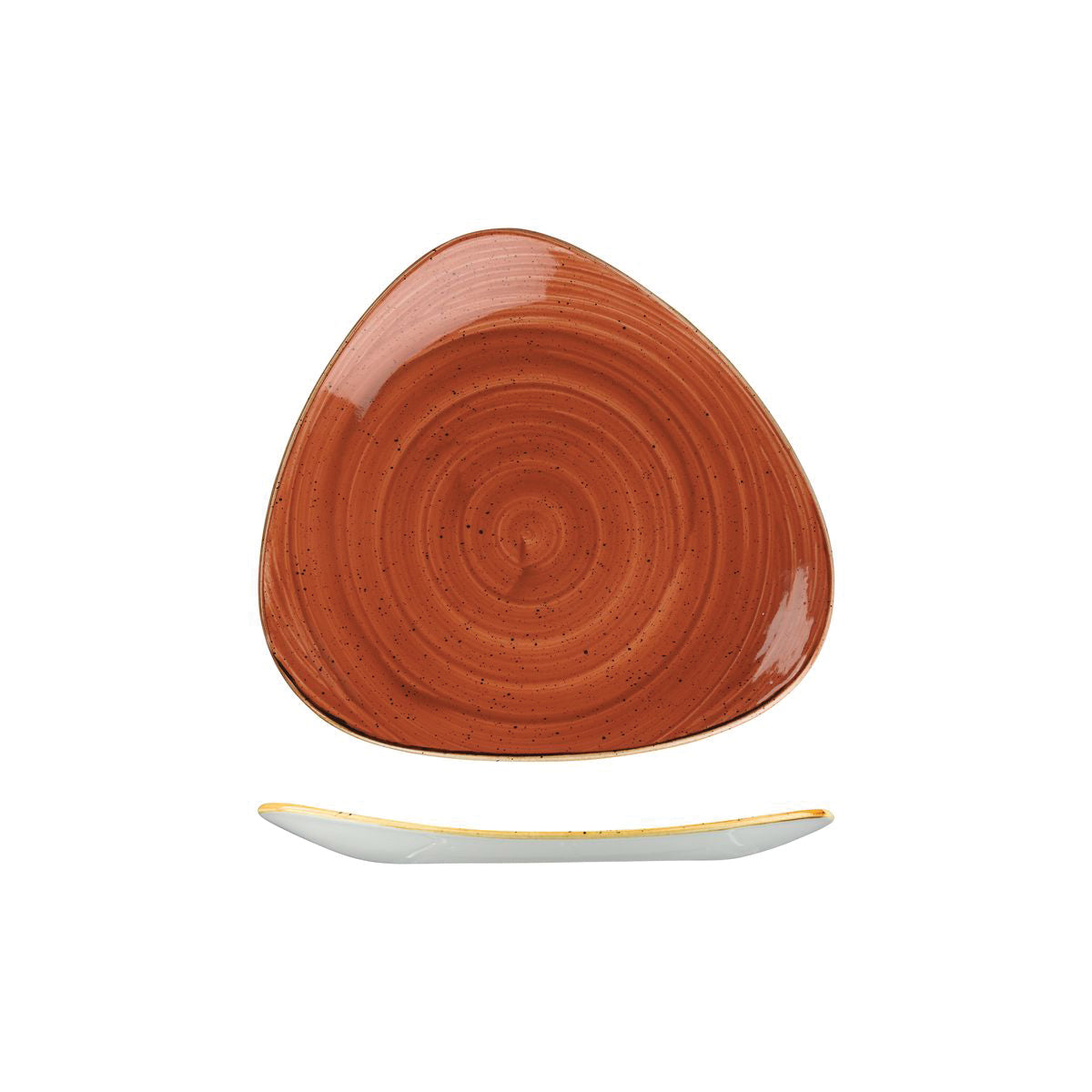 72.9975323.O Churchill Stonecast Spiced Orange Triangular Plate 229x229mm Globe Importers Adelaide Hospitality Supplies