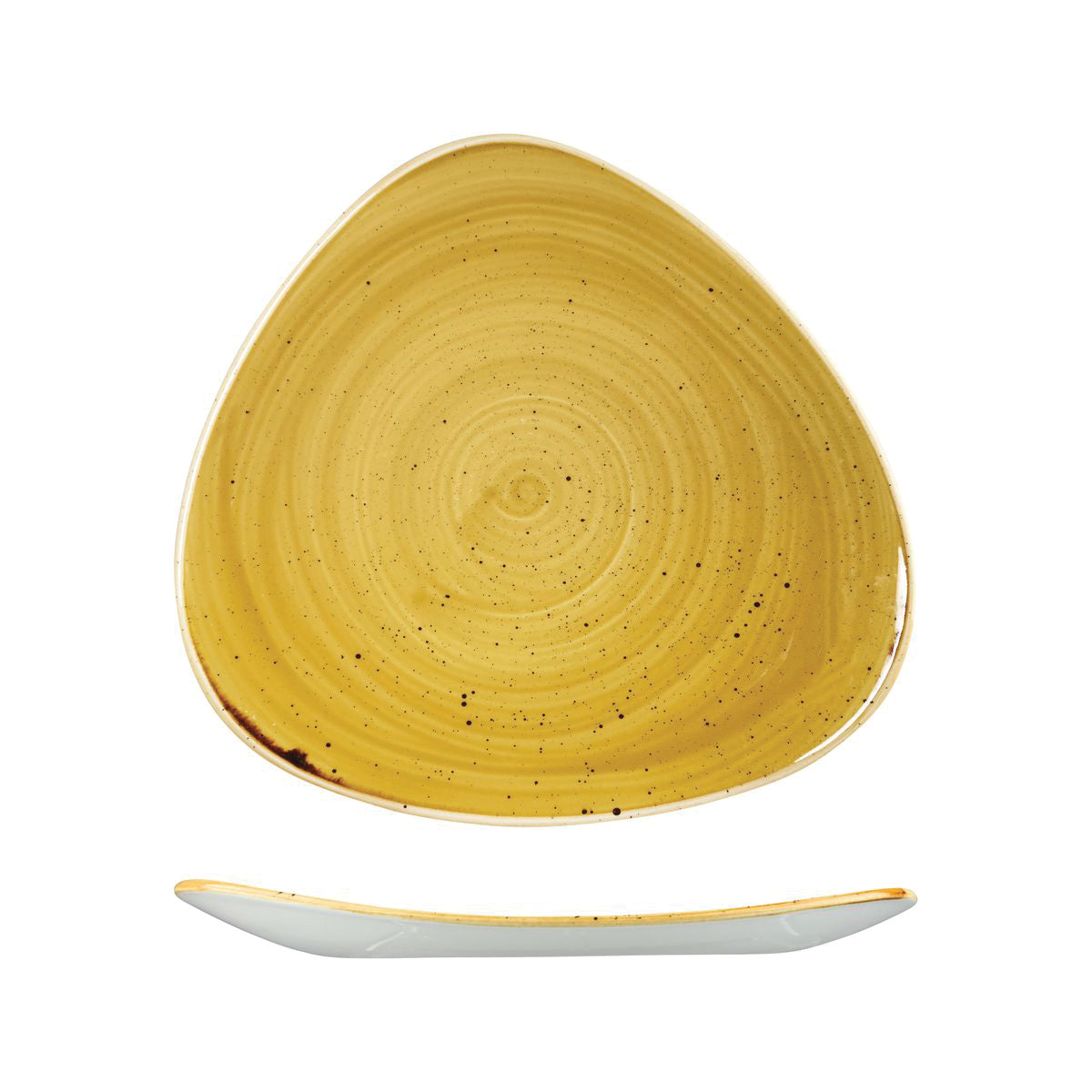 72.9975330.M Churchill Stonecast Mustard Seed Yellow Triangular Plate 311x311mm Globe Importers Adelaide Hospitality Supplies