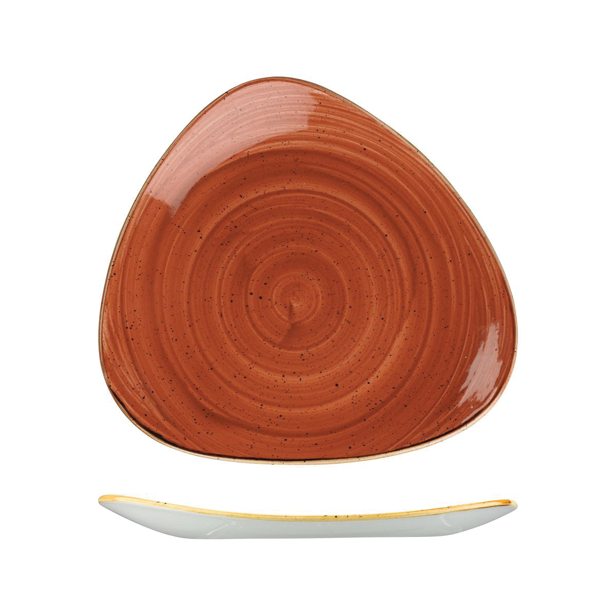 72.9975330.O Churchill Stonecast Spiced Orange Triangular Plate 311x311mm Globe Importers Adelaide Hospitality Supplies