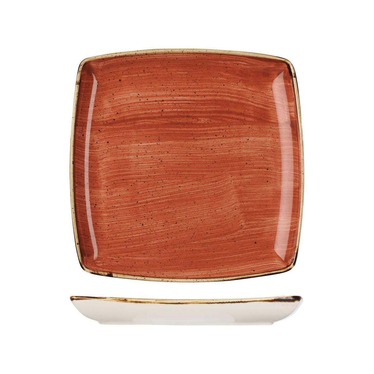 72.9975510.O Churchill Stonecast Spiced Orange Deep Square Plate 268x268mm Globe Importers Adelaide Hospitality Supplies