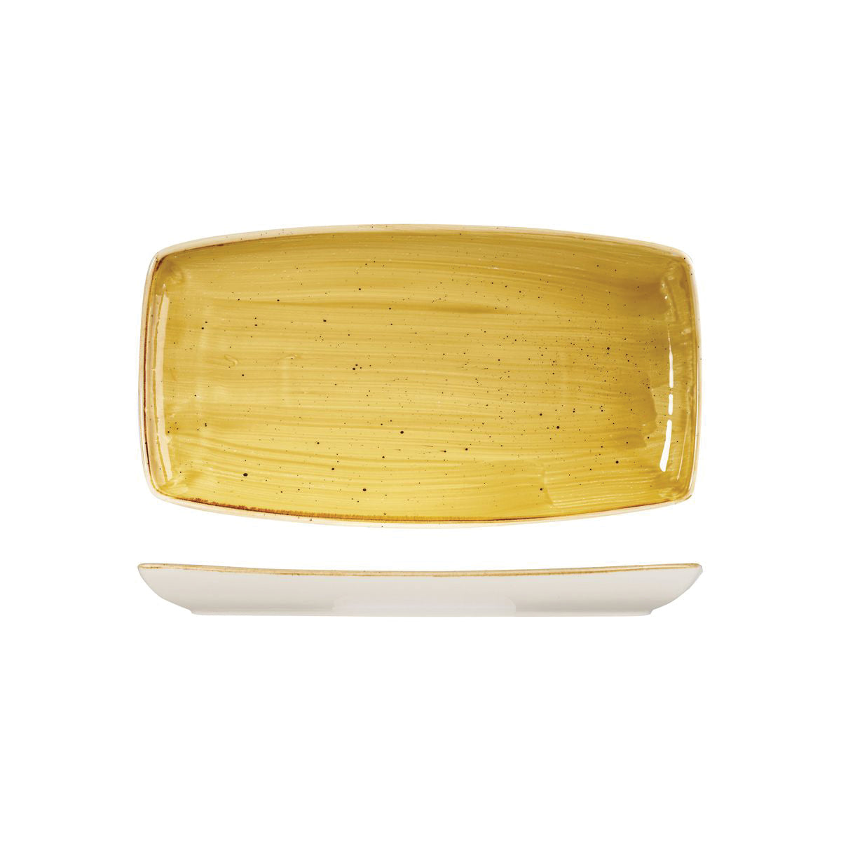 72.9975529.M Churchill Stonecast Mustard Seed Yellow Oblong Plate 295x150mm Globe Importers Adelaide Hospitality Supplies