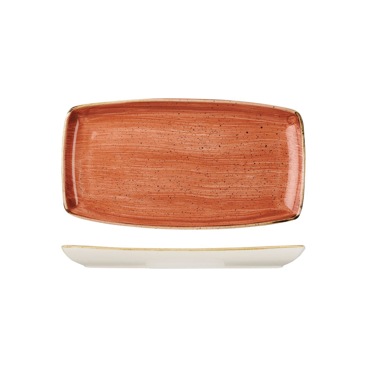 72.9975529.O Churchill Stonecast Spiced Orange Oblong Plate 295x150mm Globe Importers Adelaide Hospitality Supplies