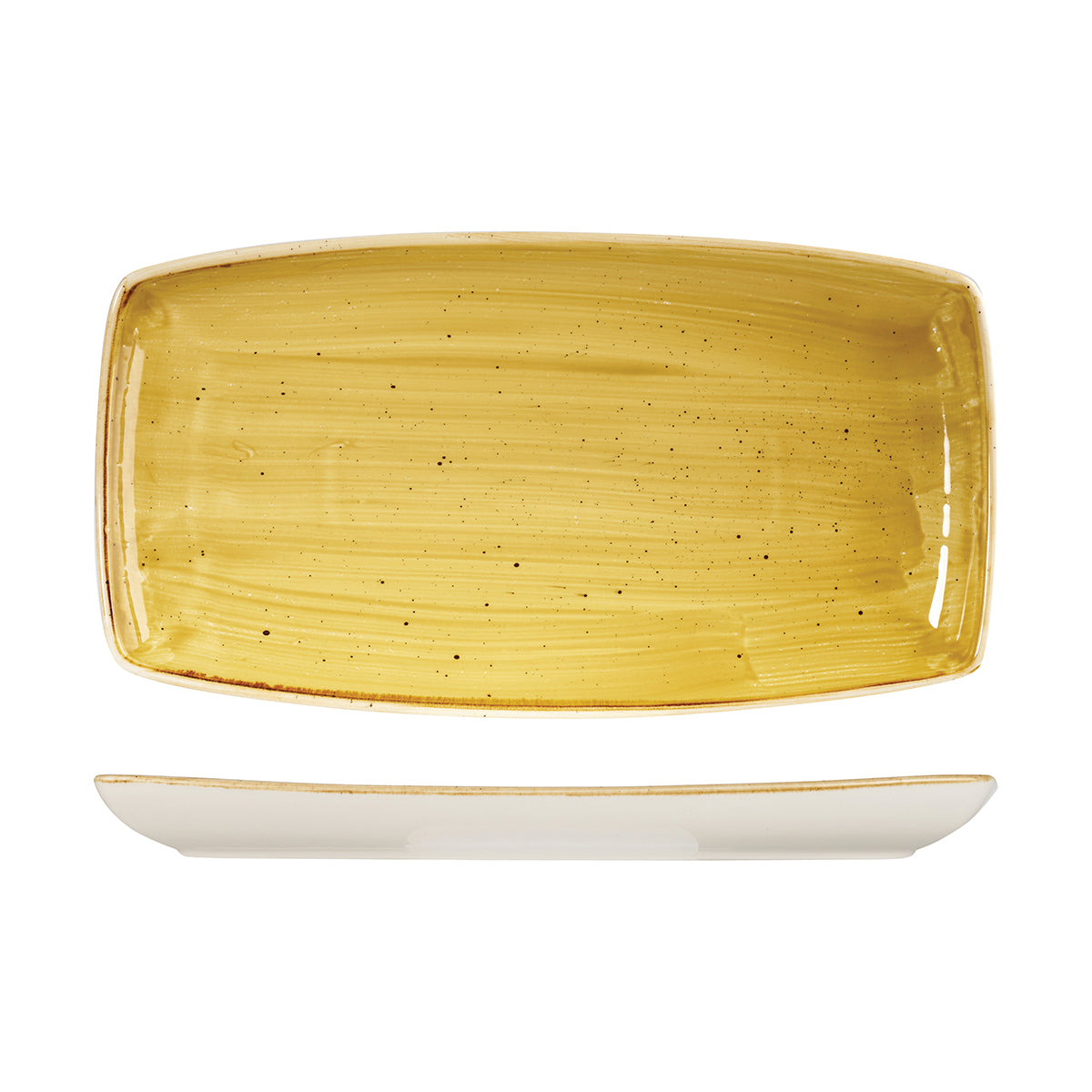72.9975535.M Churchill Stonecast Mustard Seed Yellow Oblong Plate 350x185mm Globe Importers Adelaide Hospitality Supplies