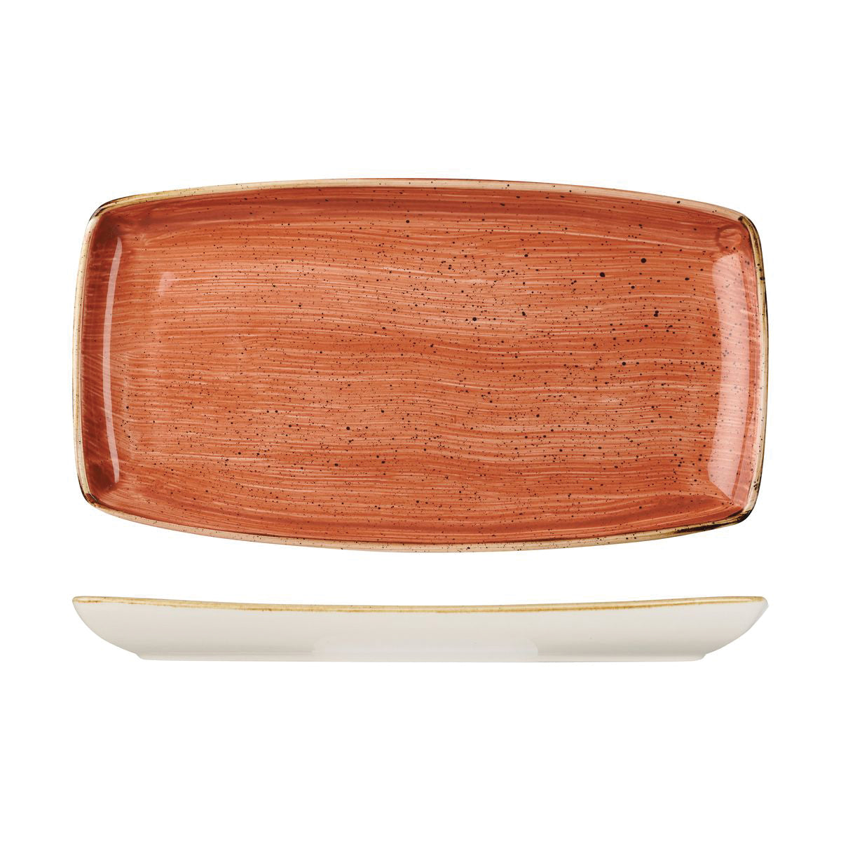 72.9975535.O Churchill Stonecast Spiced Orange Oblong Plate 350x185mm Globe Importers Adelaide Hospitality Supplies