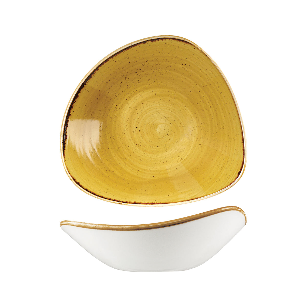 72.9975723.M Churchill Stonecast Mustard Seed Yellow Triangular Bowl 235x235mm / 600ml Globe Importers Adelaide Hospitality Supplies