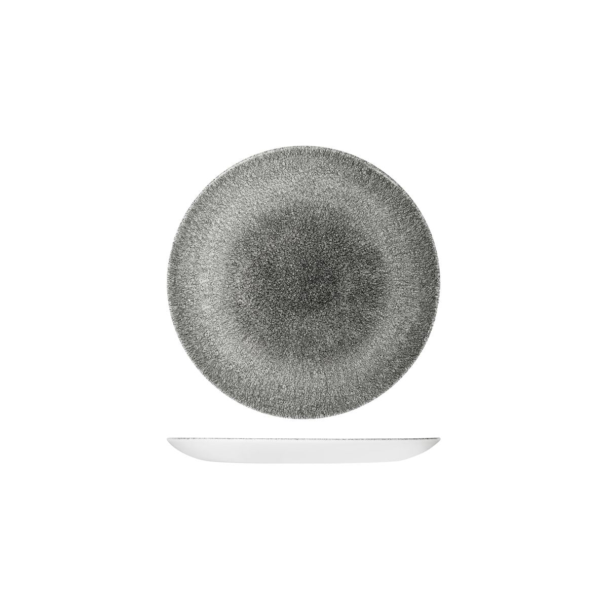 72.9976116.QB Churchill Studio Prints Raku Quartz Black Round Coupe Plate 165mm Globe Importers Adelaide Hospitality Supplies