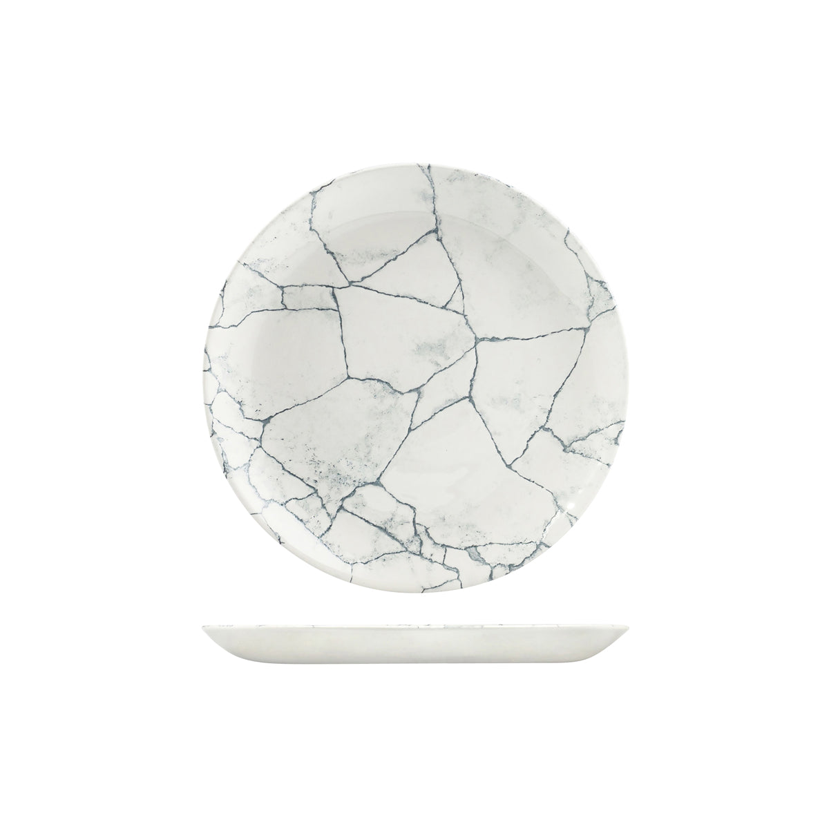 72.9976122.GK Churchill Studio Prints Kintsugi Pearl Grey Round Coupe Plate 217mm Globe Importers Adelaide Hospitality Supplies