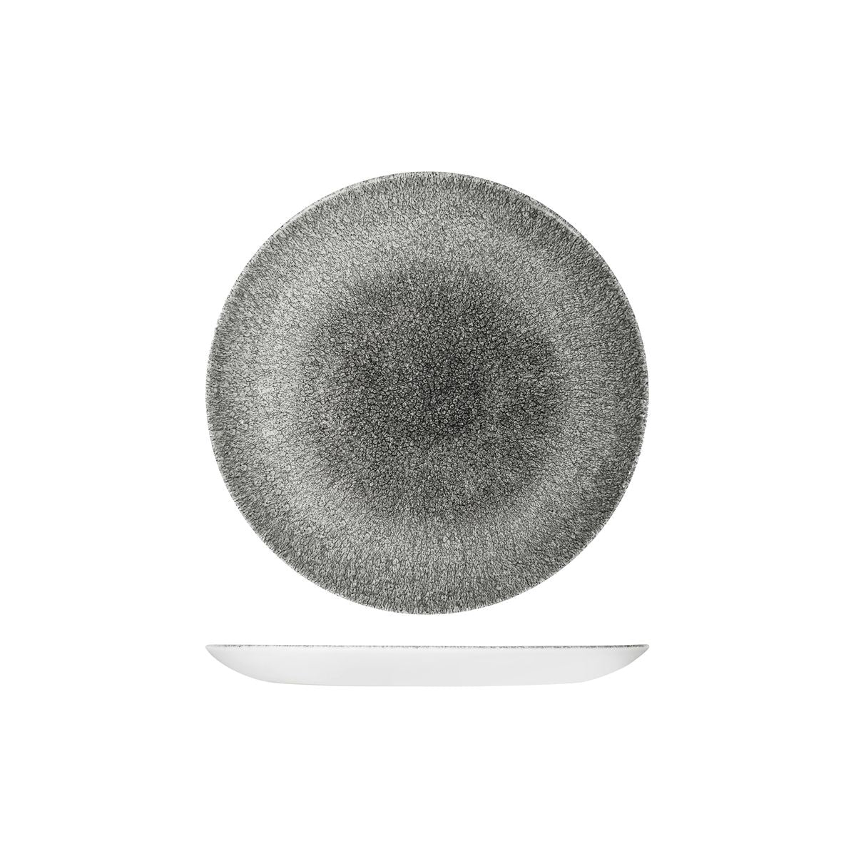 72.9976122.QB Churchill Studio Prints Raku Quartz Black Round Coupe Plate 217mm Globe Importers Adelaide Hospitality Supplies