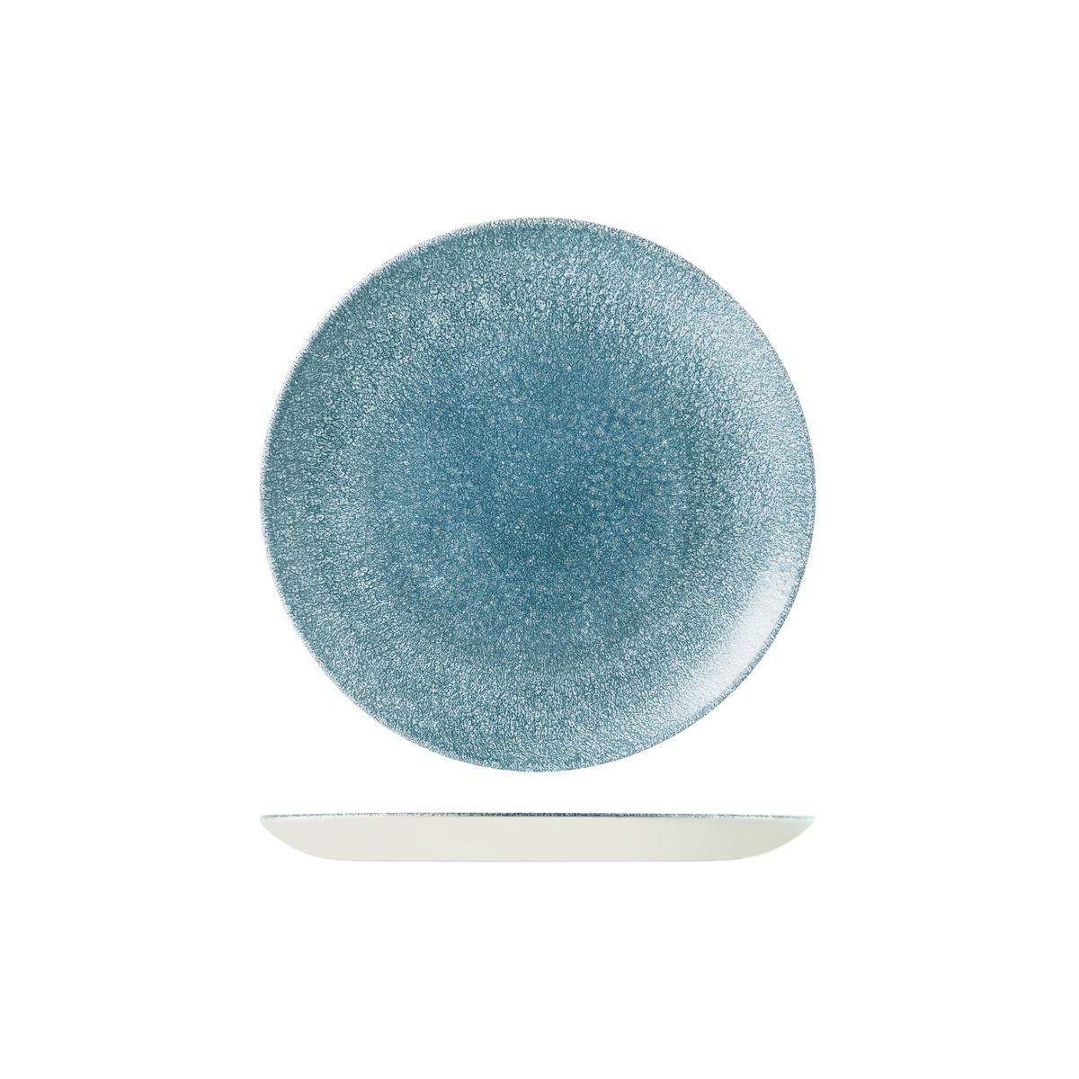 72.9976122.TB Churchill Studio Prints Raku Topaz Blue Round Coupe Plate 217mm Globe Importers Adelaide Hospitality Supplies