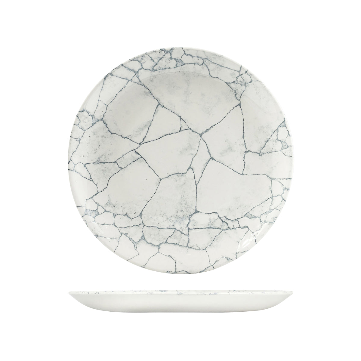 72.9976126.GK Churchill Studio Prints Kintsugi Pearl Grey Round Coupe Plate 260mm Globe Importers Adelaide Hospitality Supplies