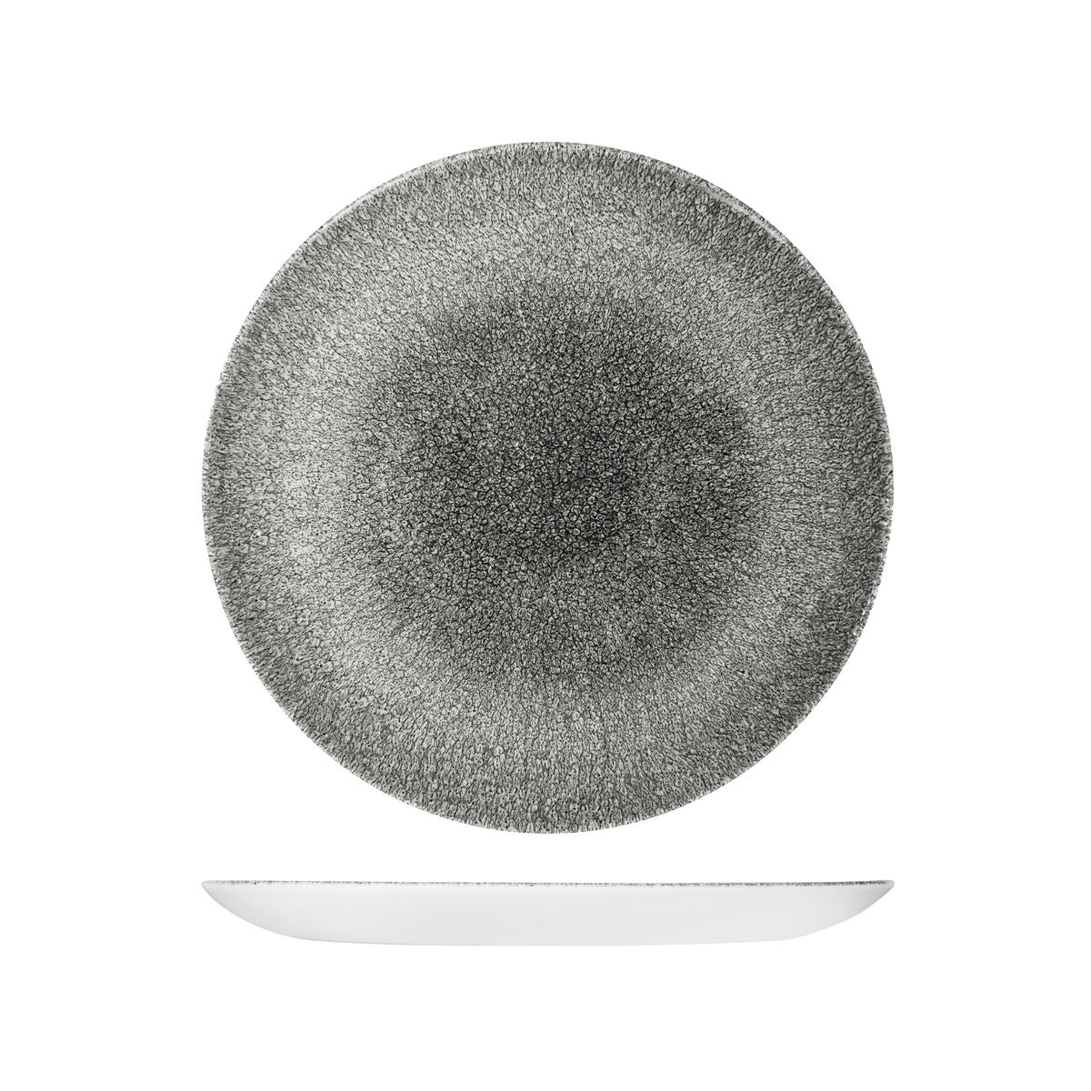 72.9976126.QB Churchill Studio Prints Raku Quartz Black Round Coupe Plate 260mm Globe Importers Adelaide Hospitality Supplies