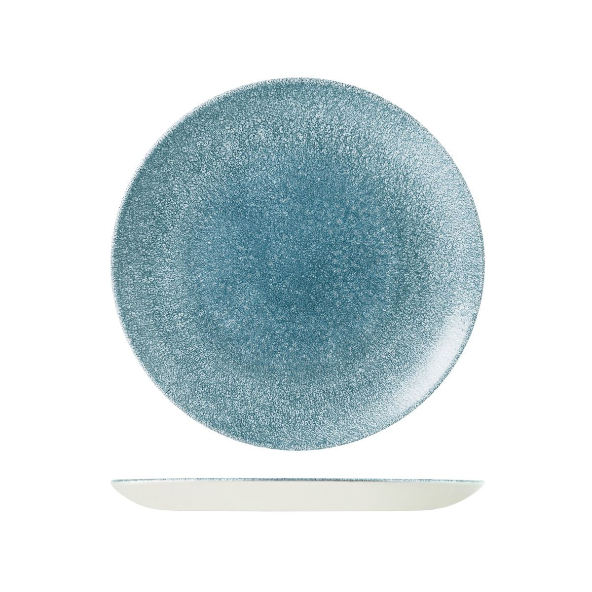 72.9976126.TB Churchill Studio Prints Raku Topaz Blue Round Coupe Plate 260mm Globe Importers Adelaide Hospitality Supplies