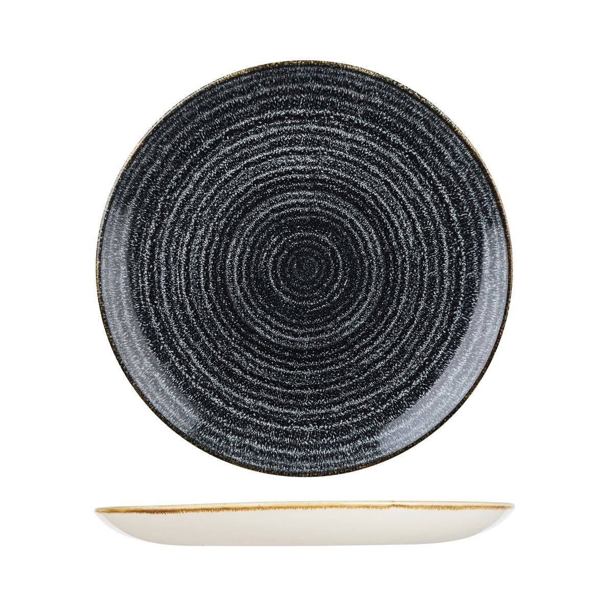 72.9976129.C Churchill Studio Prints Homespun Charcoal Black Round Coupe Plate 288mm Globe Importers Adelaide Hospitality Supplies