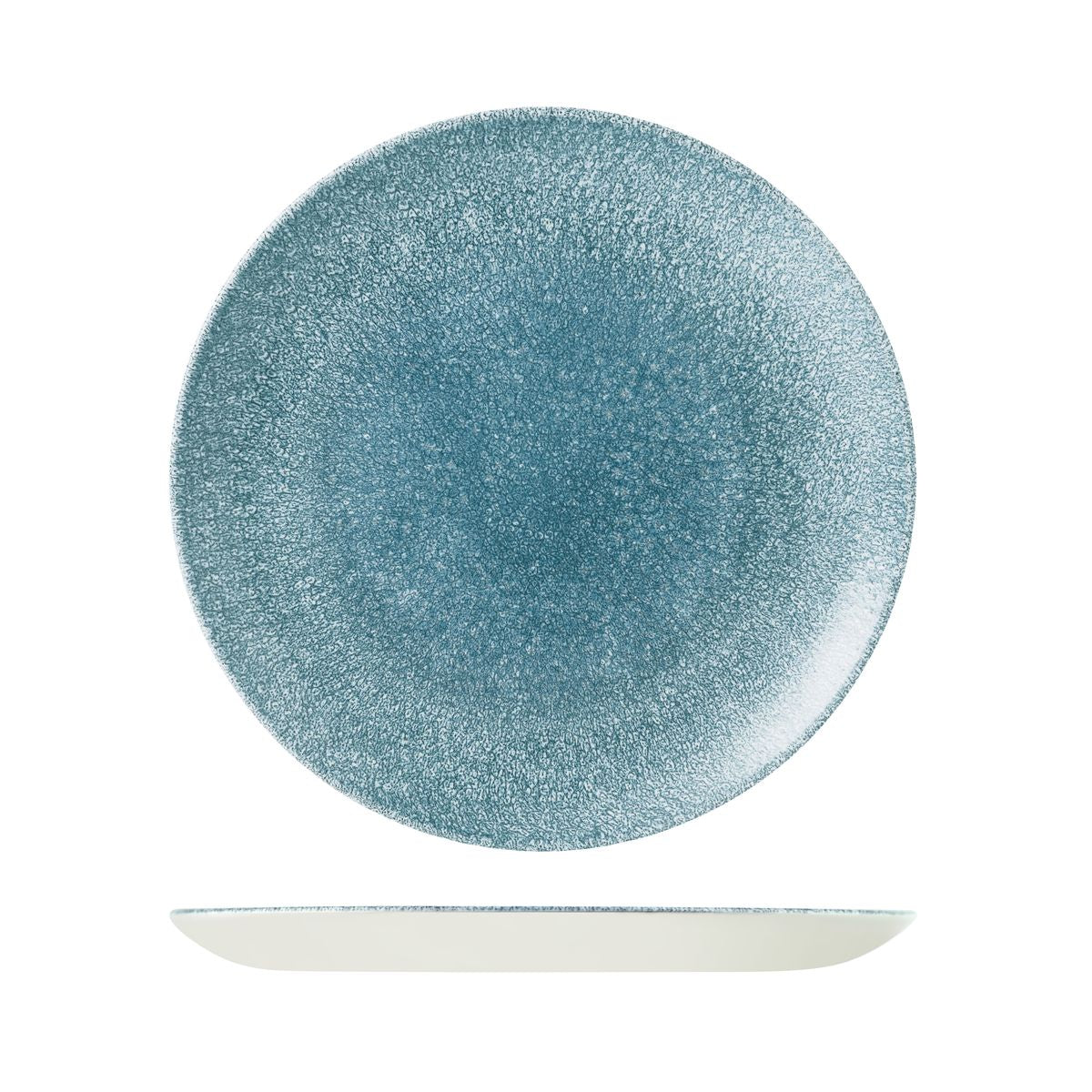 72.9976129.TB Churchill Studio Prints Raku Topaz Blue Round Coupe Plate 288mm Globe Importers Adelaide Hospitality Supplies