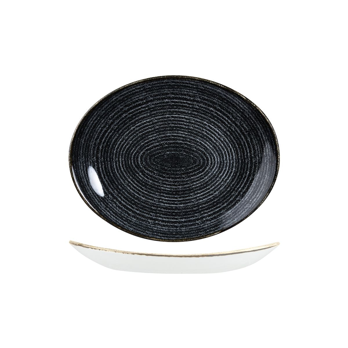 72.9976227.C Churchill Studio Prints Homespun Charcoal Black Oval Coupe Plate 270x229mm Globe Importers Adelaide Hospitality Supplies