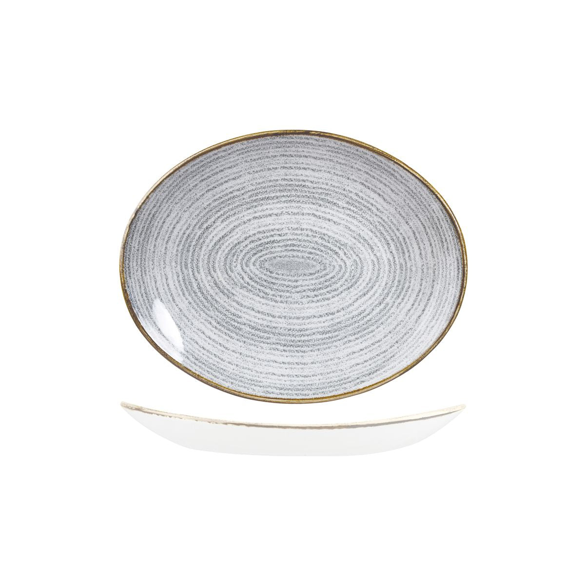 72.9976227.G Churchill Studio Prints Homespun Stone Grey Oval Coupe Plate 270x229mm Globe Importers Adelaide Hospitality Supplies