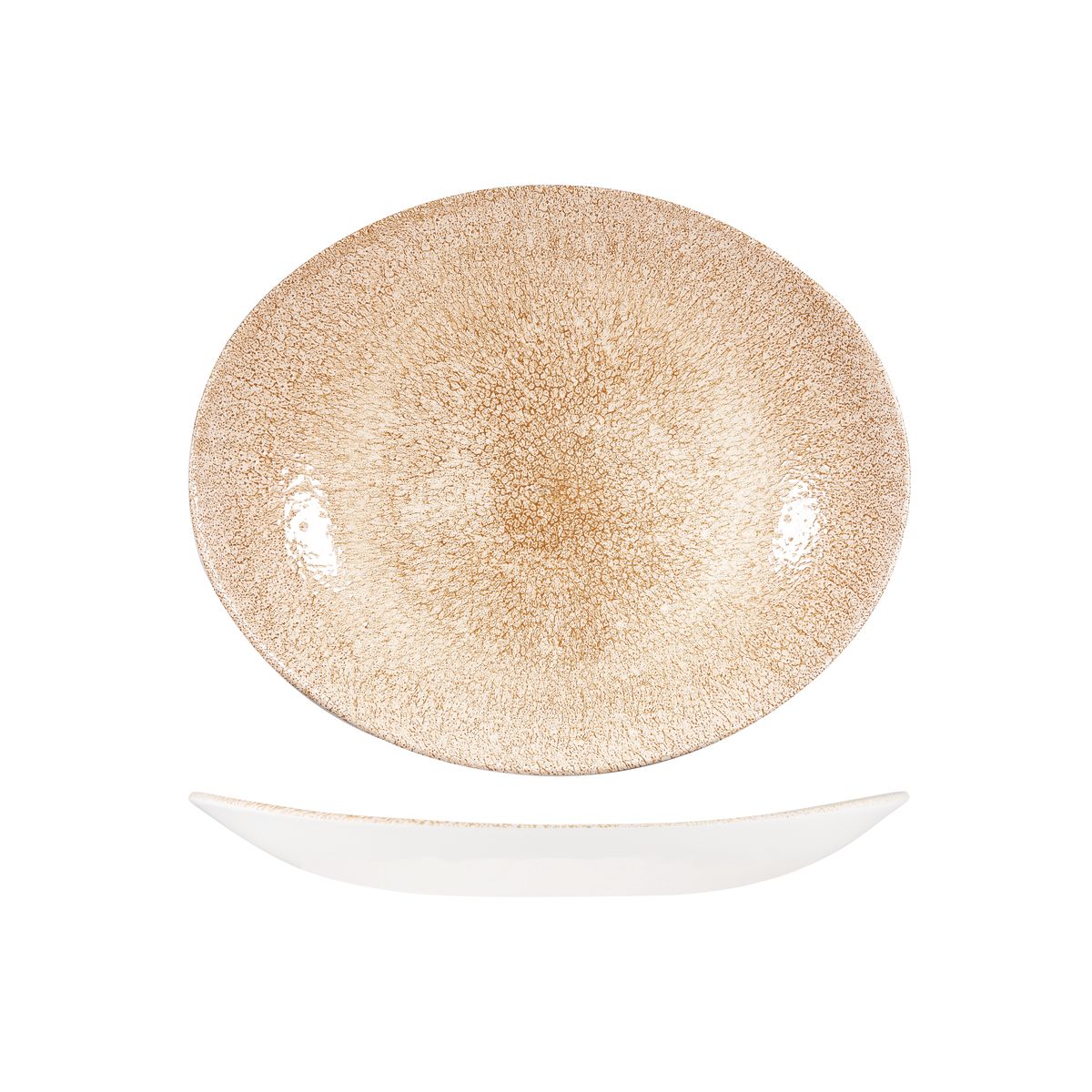 72.9976227.O Churchill Studio Prints Raku Garnet Orange Oval Coupe Plate 270x229mm Globe Importers Adelaide Hospitality Supplies