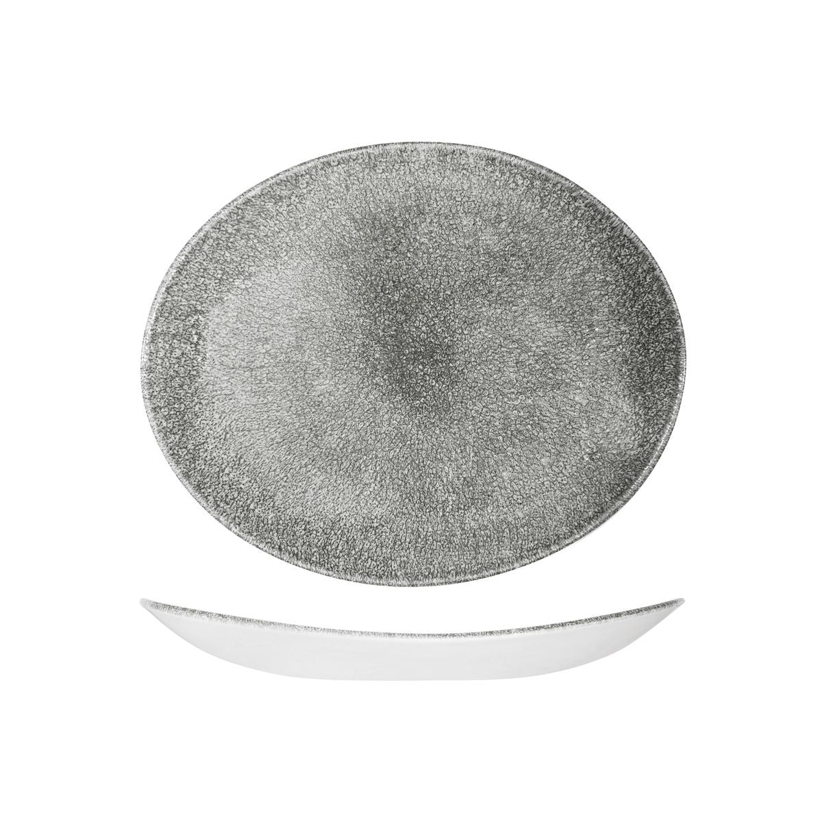 72.9976227.QB Churchill Studio Prints Raku Quartz Black Oval Coupe Plate 270x229mm Globe Importers Adelaide Hospitality Supplies