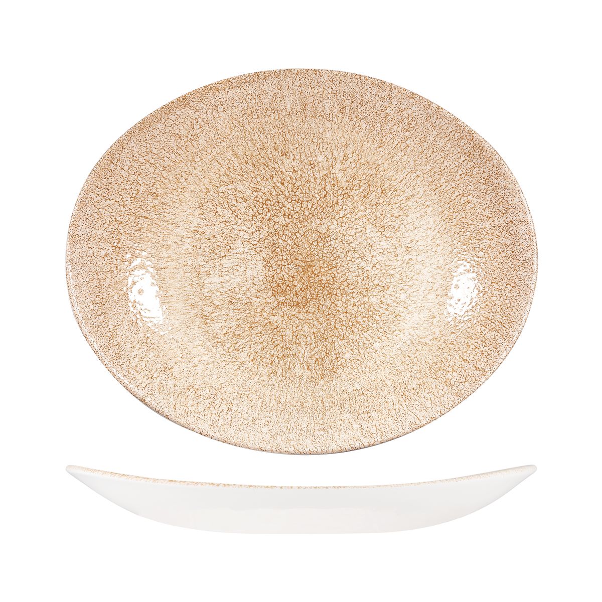 72.9976232.O Churchill Studio Prints Raku Garnet Orange Oval Coupe Plate 317x255mm Globe Importers Adelaide Hospitality Supplies