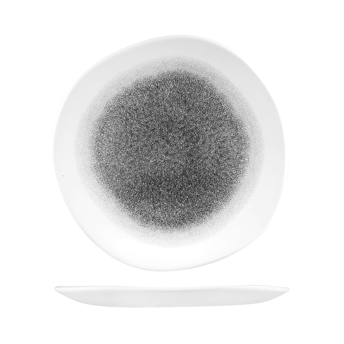 72.9979126.QB Churchill Studio Prints Raku Quartz Black Round Organic Plate 264mm Globe Importers Adelaide Hospitality Supplies