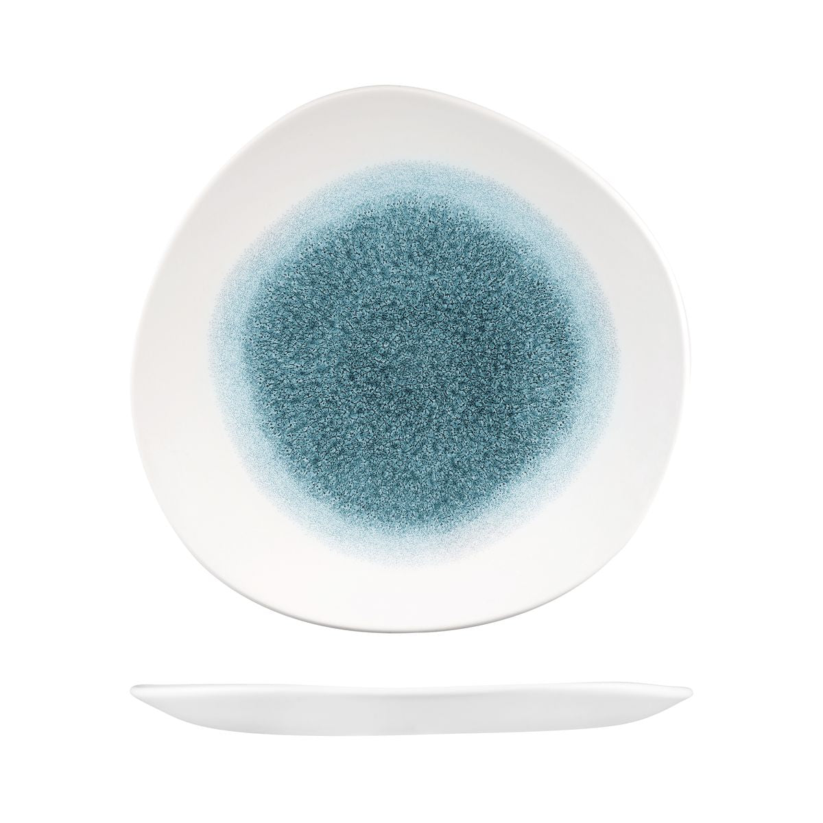 72.9979126.TB Churchill Studio Prints Raku Topaz Blue Round Organic Plate 264mm Globe Importers Adelaide Hospitality Supplies