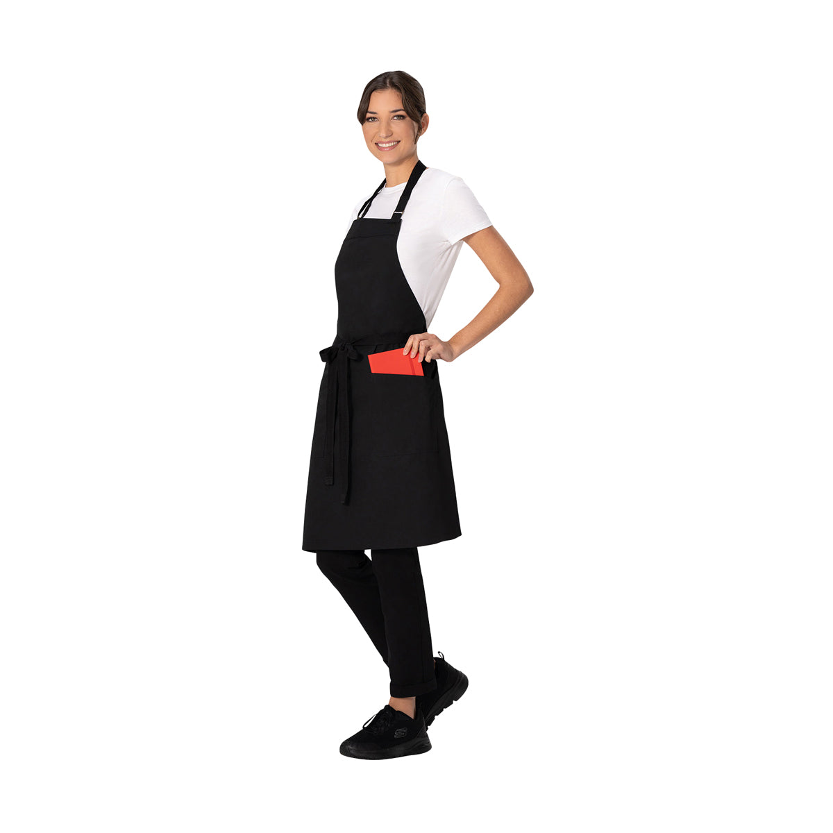 AB802-BLK Chef Works Repreve Lockharte Bib Apron with 2 Pockets Black 800x860mm Globe Importers Adelaide Hospitality Supplies