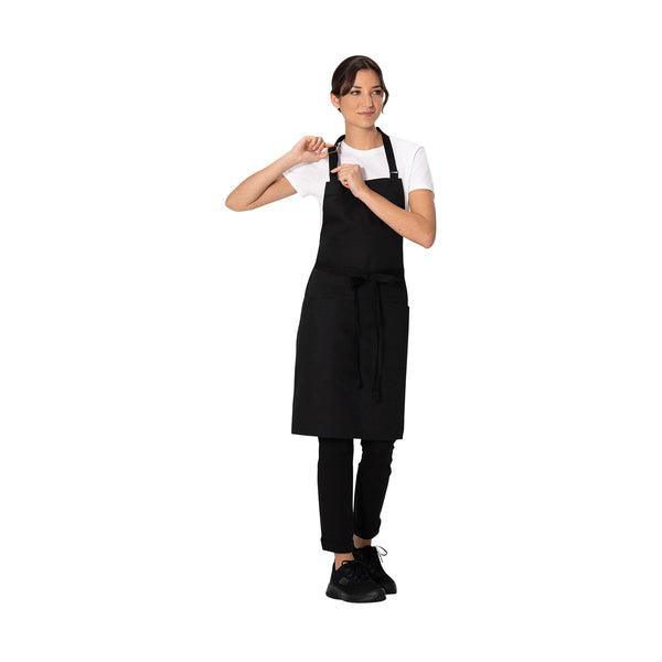 AB802-BLK Chef Works Repreve Lockharte Bib Apron with 2 Pockets Black 800x860mm Globe Importers Adelaide Hospitality Supplies