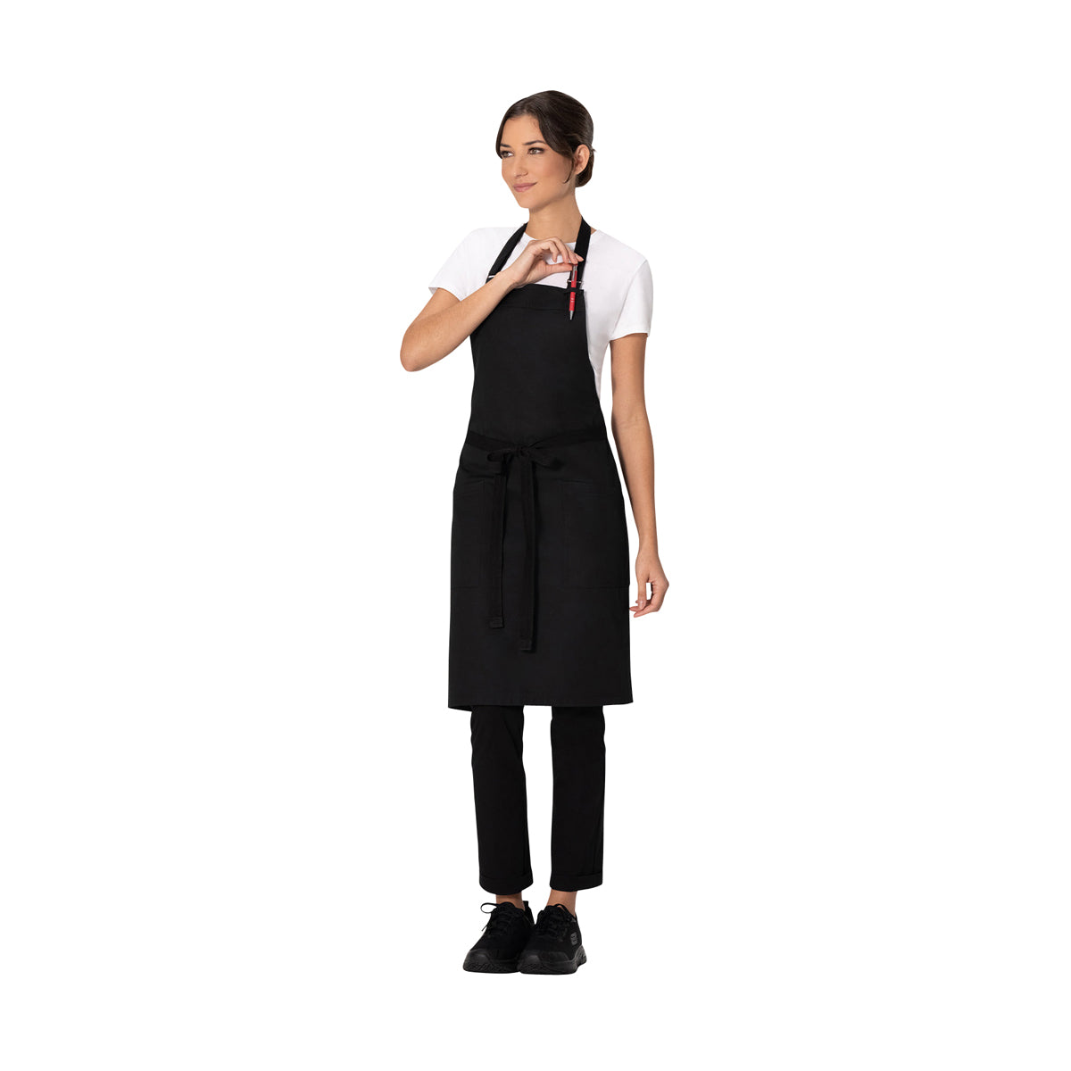AB802-BLK Chef Works Repreve Lockharte Bib Apron with 2 Pockets Black 800x860mm Globe Importers Adelaide Hospitality Supplies