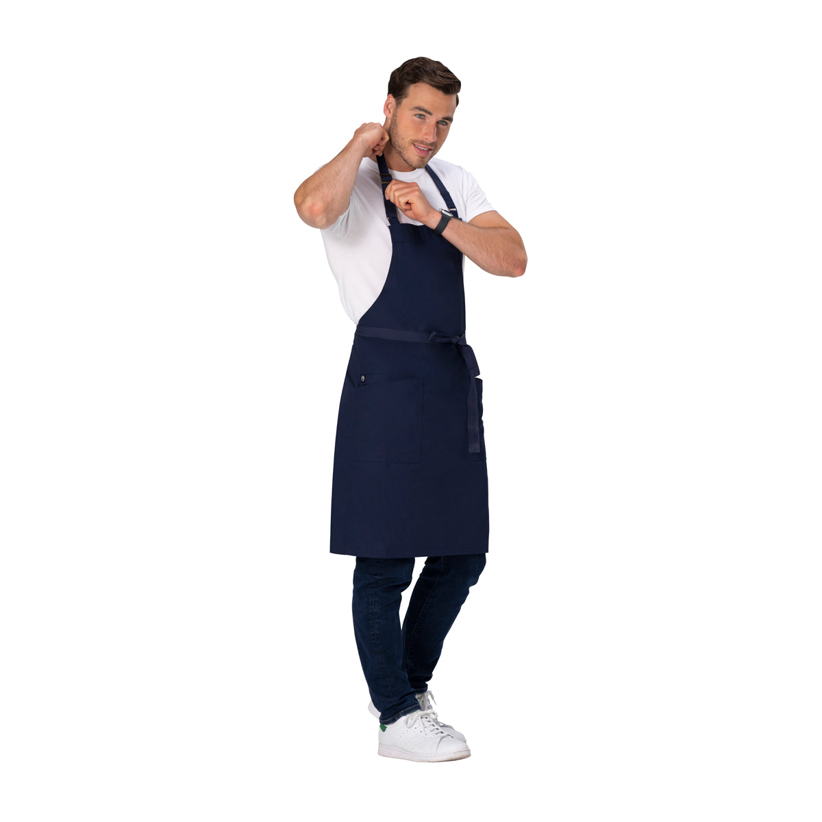 AB802.DNA Chef Works Repreve Lockharte Bib Apron with 2 Pockets Navy 800x860mm Globe Importers Adelaide Hospitality Supplies