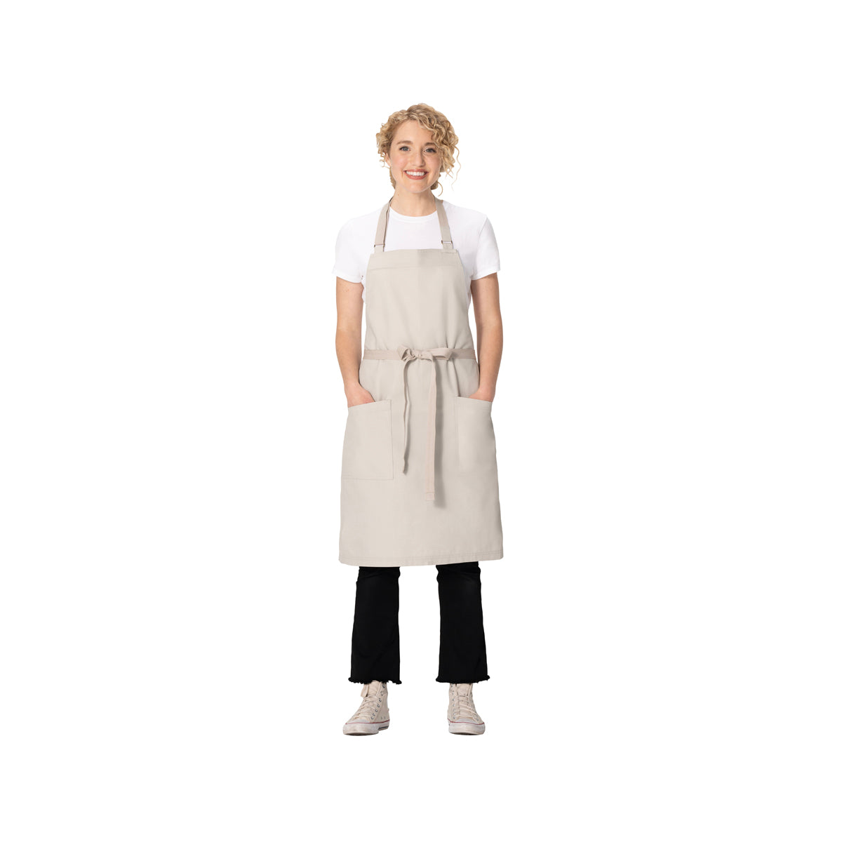 AB802.ECR Chef Works Repreve Lockharte Bib Apron with 2 Pockets Ecru 800x860mm Globe Importers Adelaide Hospitality Supplies