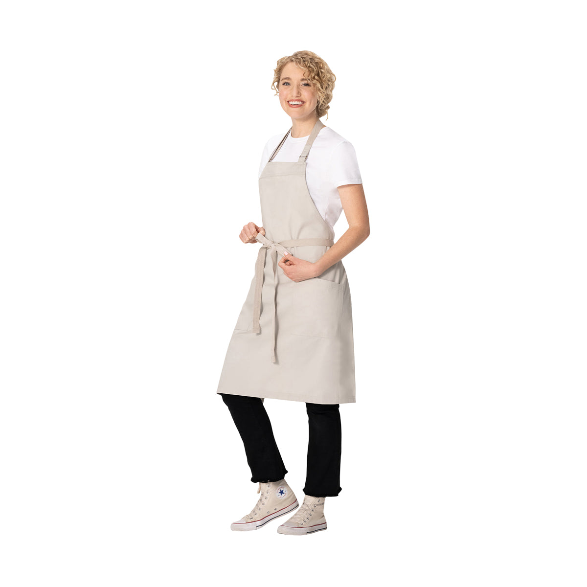 AB802.ECR Chef Works Repreve Lockharte Bib Apron with 2 Pockets Ecru 800x860mm Globe Importers Adelaide Hospitality Supplies