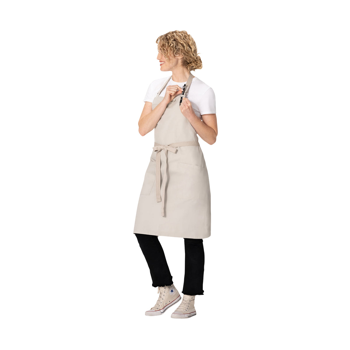 AB802.ECR Chef Works Repreve Lockharte Bib Apron with 2 Pockets Ecru 800x860mm Globe Importers Adelaide Hospitality Supplies