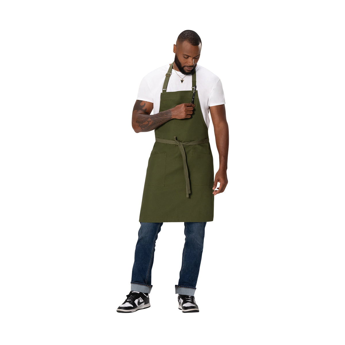 AB802.MIL Chef Works Repreve Lockharte Bib Apron with 2 Pockets Military Green 800x860mm Globe Importers Adelaide Hospitality Supplies
