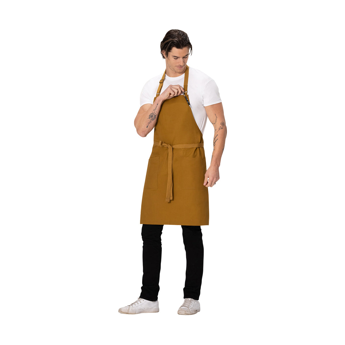 AB802.MUS Chef Works Repreve Lockharte Bib Apron with 2 Pockets Mustard 800x860mm Globe Importers Adelaide Hospitality Supplies