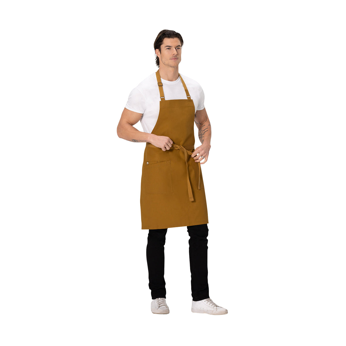 AB802.MUS Chef Works Repreve Lockharte Bib Apron with 2 Pockets Mustard 800x860mm Globe Importers Adelaide Hospitality Supplies