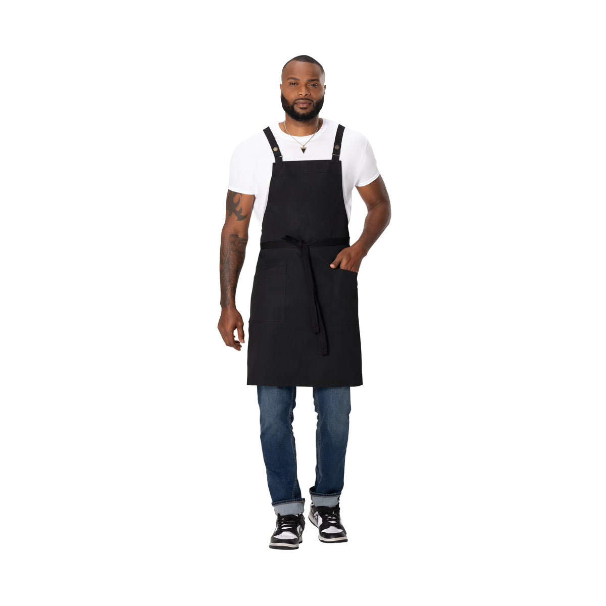 ABS04-BLK Chef Works Repreve Lockharte Cross-Back Apron with 2 Pockets Black 800x860mm Globe Importers Adelaide Hospitality Supplies