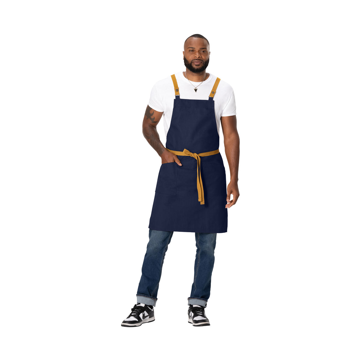 AB802.DNA Chef Works Repreve Lockharte Bib Apron with 2 Pockets Navy 800x860mm Globe Importers Adelaide Hospitality Supplies