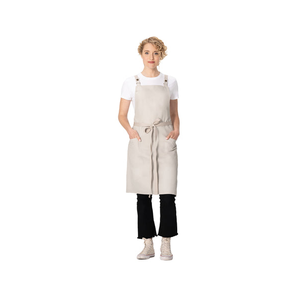 ABS04.ECR Chef Works Repreve Lockharte Cross-Back Apron with 2 Pockets Ecru 800x860mm Globe Importers Adelaide Hospitality Supplies