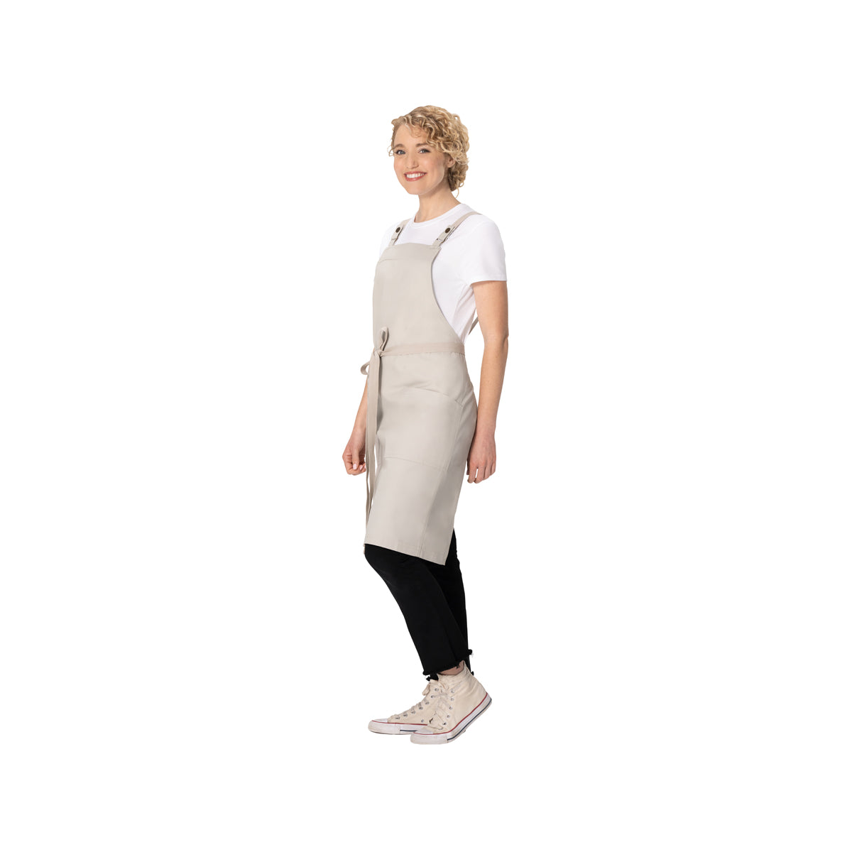ABS04.ECR Chef Works Repreve Lockharte Cross-Back Apron with 2 Pockets Ecru 800x860mm Globe Importers Adelaide Hospitality Supplies