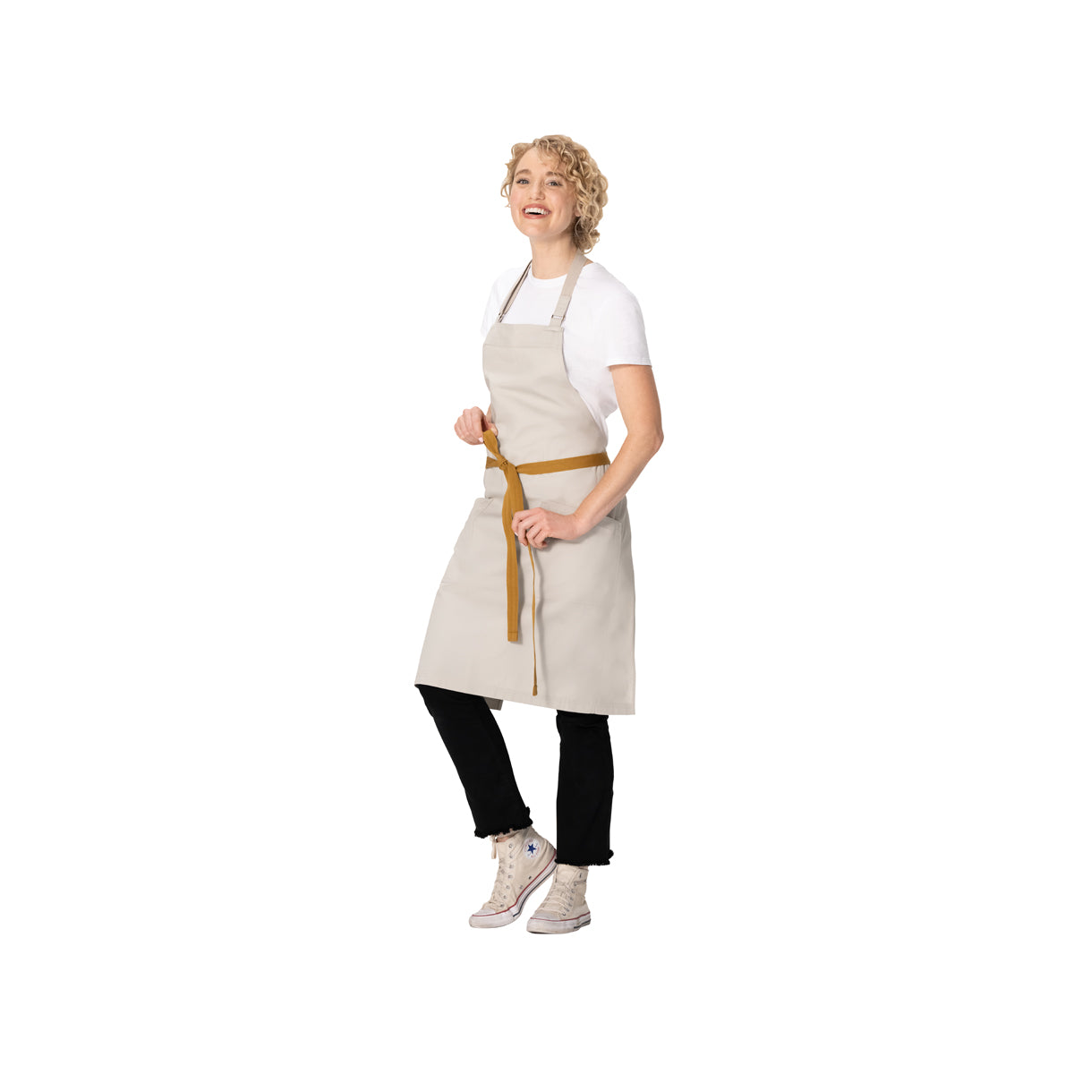 ABS04.ECR Chef Works Repreve Lockharte Cross-Back Apron with 2 Pockets Ecru 800x860mm Globe Importers Adelaide Hospitality Supplies