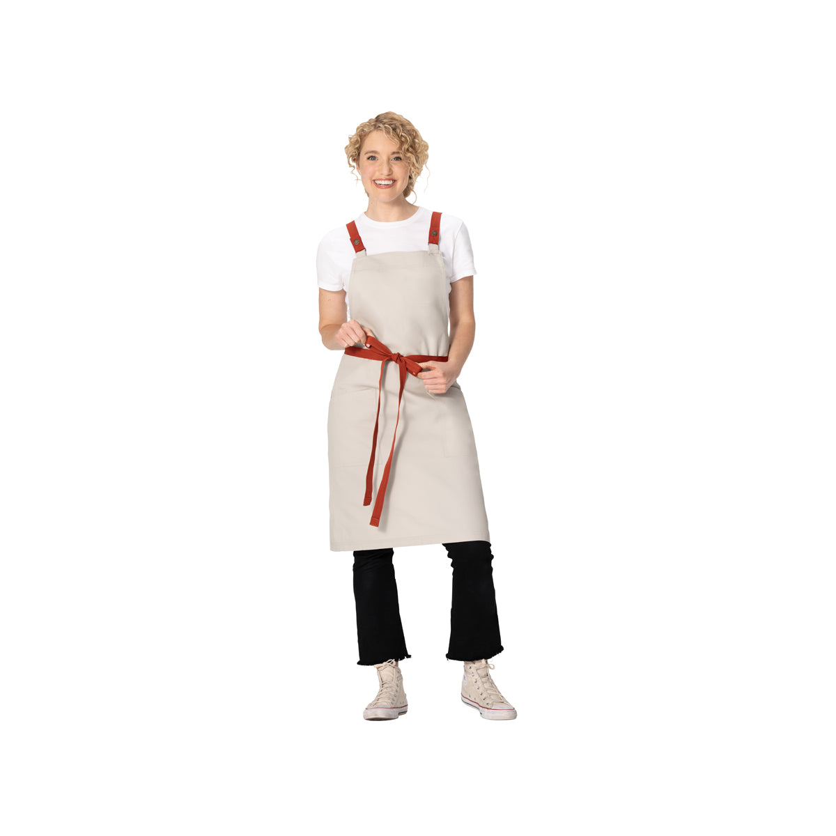 ABS04.ECR Chef Works Repreve Lockharte Cross-Back Apron with 2 Pockets Ecru 800x860mm Globe Importers Adelaide Hospitality Supplies