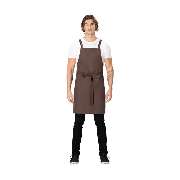 ABS04.ESP Chef Works Repreve Lockharte Cross-Back Apron with 2 Pockets Espresso 800x860mm Globe Importers Adelaide Hospitality Supplies