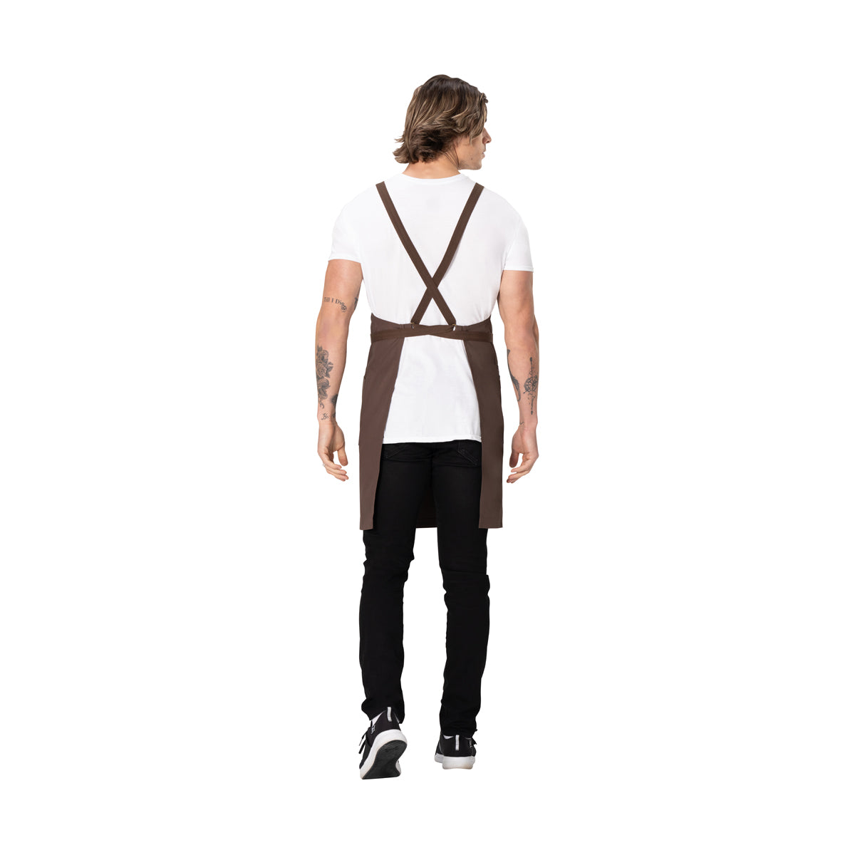 ABS04.ESP Chef Works Repreve Lockharte Cross-Back Apron with 2 Pockets Espresso 800x860mm Globe Importers Adelaide Hospitality Supplies
