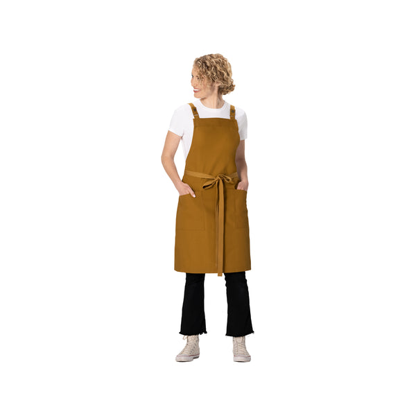 ABS04.MUS Chef Works Repreve Lockharte Cross-Back Apron with 2 Pockets Mustard 800x860mm Globe Importers Adelaide Hospitality Supplies