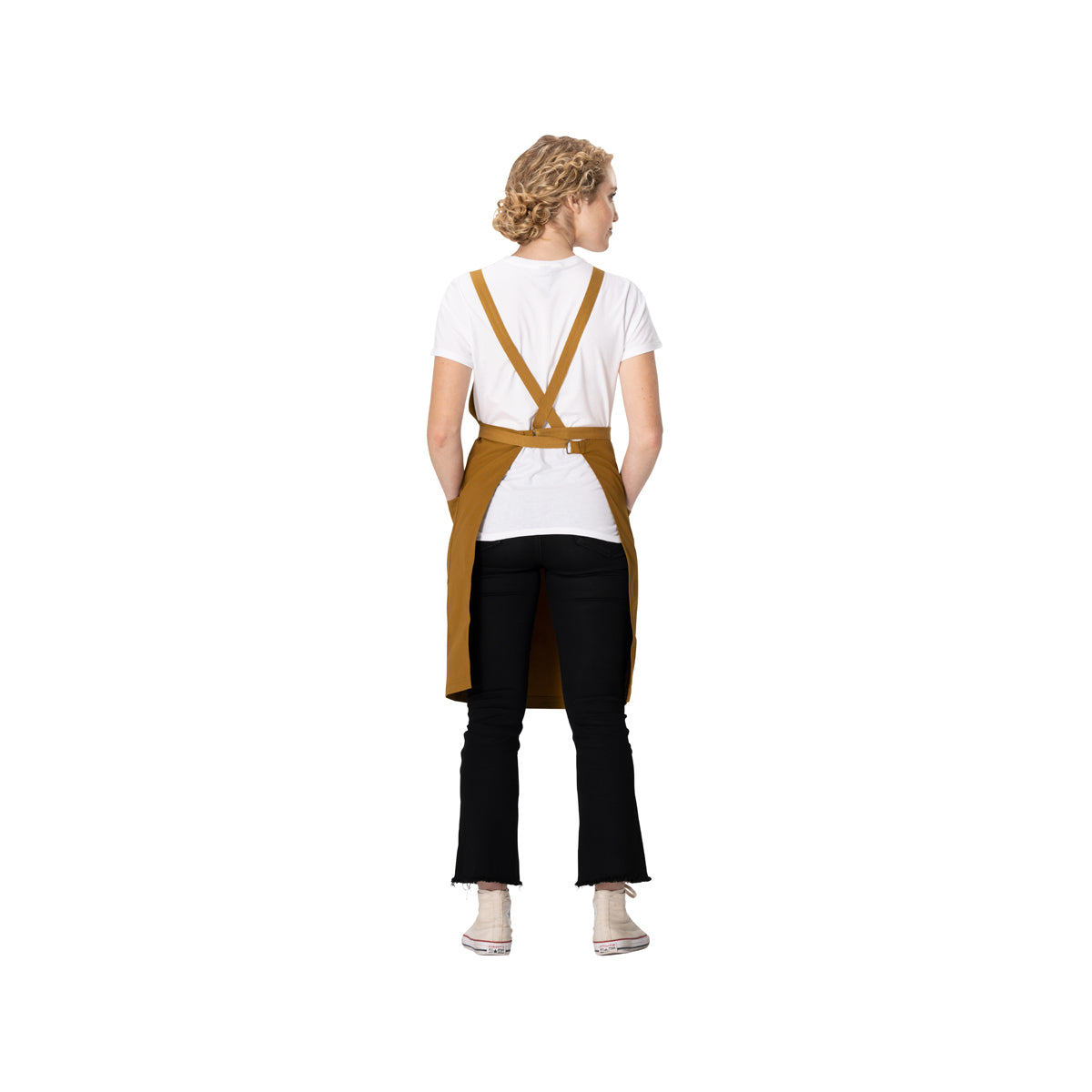 ABS04.MUS Chef Works Repreve Lockharte Cross-Back Apron with 2 Pockets Mustard 800x860mm Globe Importers Adelaide Hospitality Supplies