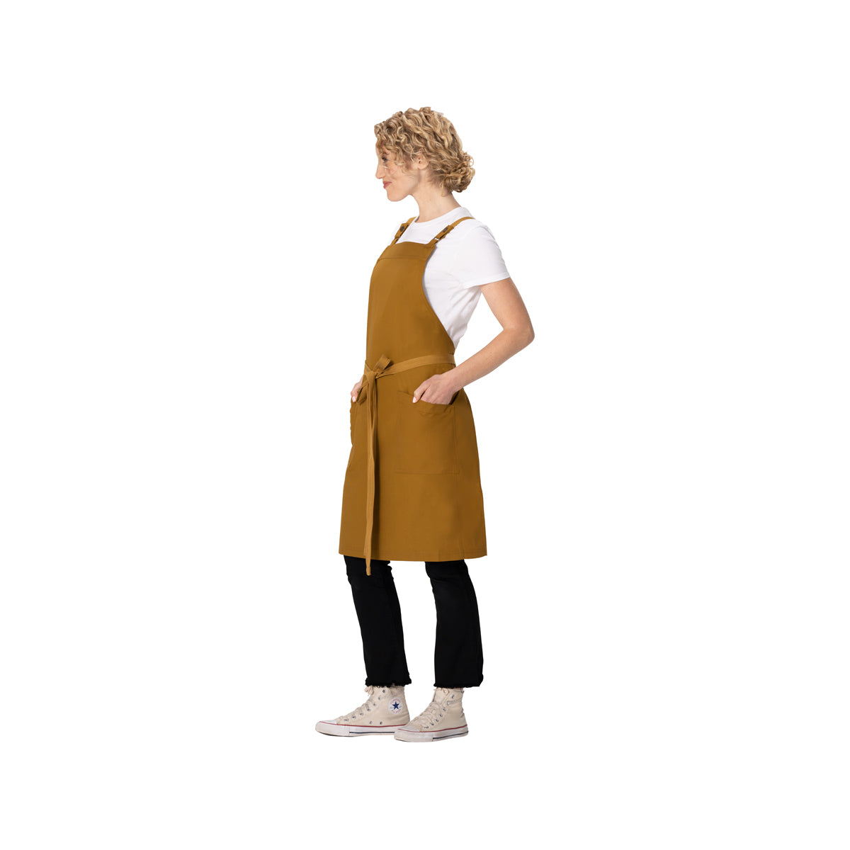 ABS04.MUS Chef Works Repreve Lockharte Cross-Back Apron with 2 Pockets Mustard 800x860mm Globe Importers Adelaide Hospitality Supplies
